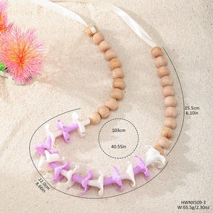 Collana Artigianale in Argilla Polimerica con <span class=keywords><strong>Perline</strong></span> Rotonde in <span class=keywords><strong>Legno</strong></span> e Decorazione Car Lei Allacciata per Gioielli Hawaiani - Vendita all'Ingrosso - Product Image 2