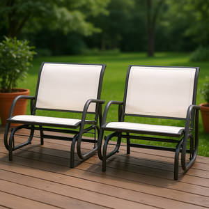 Fauteuil coulissant blanc crème en acier, mobilier d'extérieur avec accoudoirs incurvés pour véranda, jardin, bord de piscine, balcon - Product Image 2