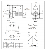 Encodeur TOPVR EC11, type poussoir, vertical, 5 broches, encodeur incrémental rotatif à 360 degrés, réglage du volume