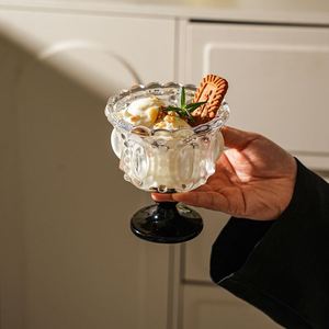 Verre à dessert vintage gaufré sur pied, bol à glace, yaourt, pouding, mousse, verrerie esthétique pour la maison, le café et les fêtes - Product Image 4