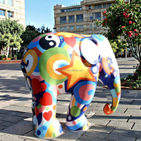Sculpture d'éléphant 3D grandeur nature en résine colorée, modèle ange, pour jardin extérieur, style Pop Art, par un artiste contemporain