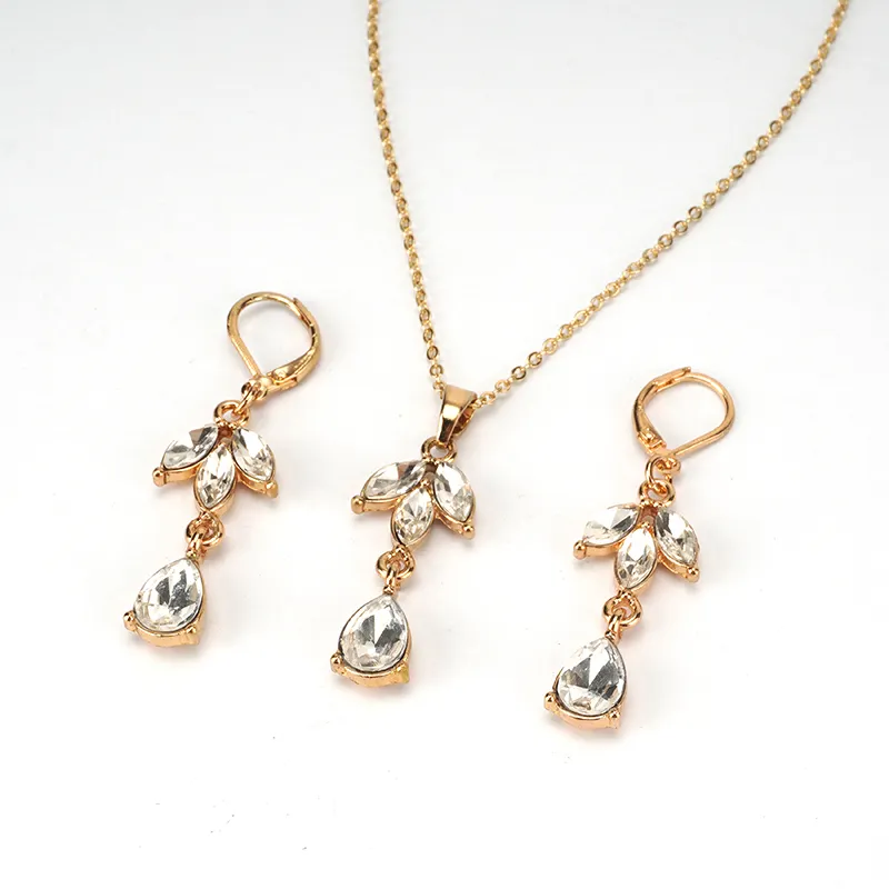 14k Gold Plated Jewelry Sets, Water Drop Shape Earring Set,Diamond Brazilian Gold Jewelry