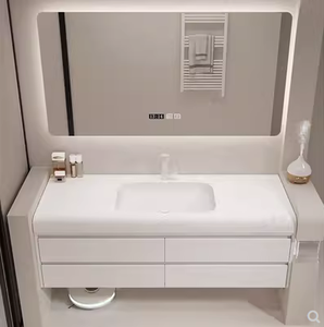 Modern arc countertop integrated basin oak solid wood bathroom cabinet combination hand wash basin - Product Image 3