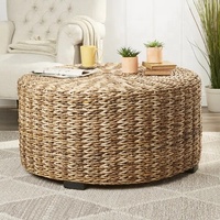 Pouf de salon rond en jacinthe tressé à la main, style bohème moderne, repose-pieds, décoration de chambre et de salon, mobilier de style farmhouse