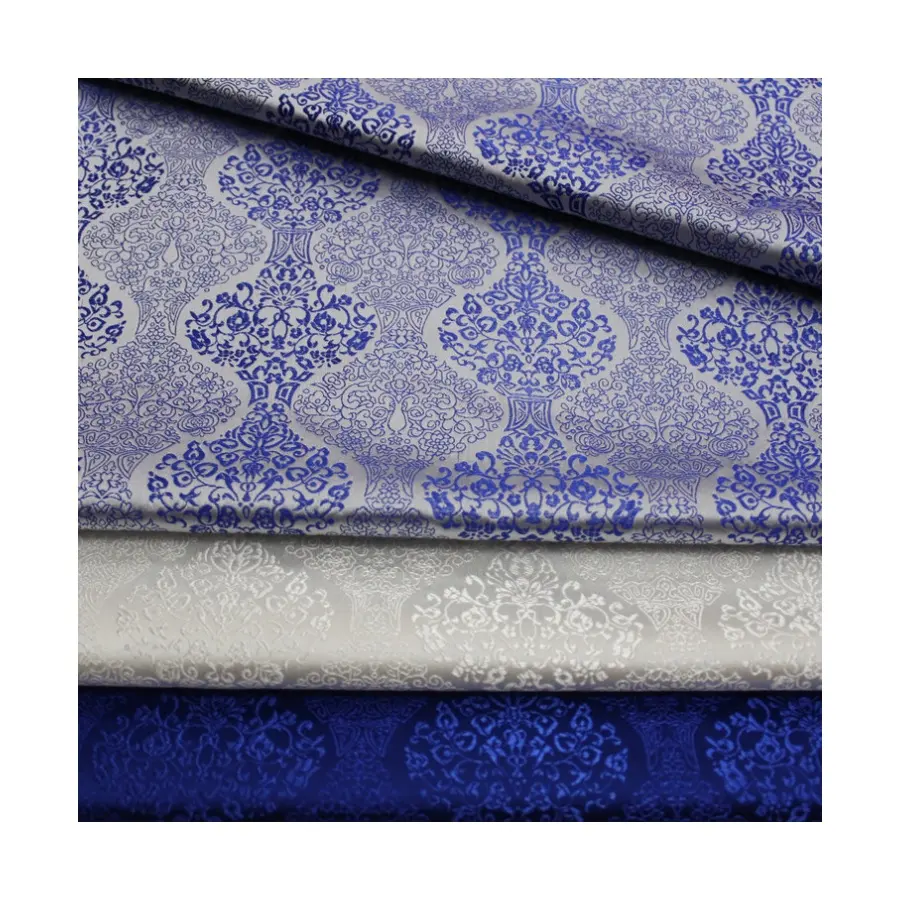 Yüksek kaliteli çin mavi ve beyaz porselen desen jakarlı brokar kumaş Polyester karışımlı kumaş için takı kutuları/el sanatları