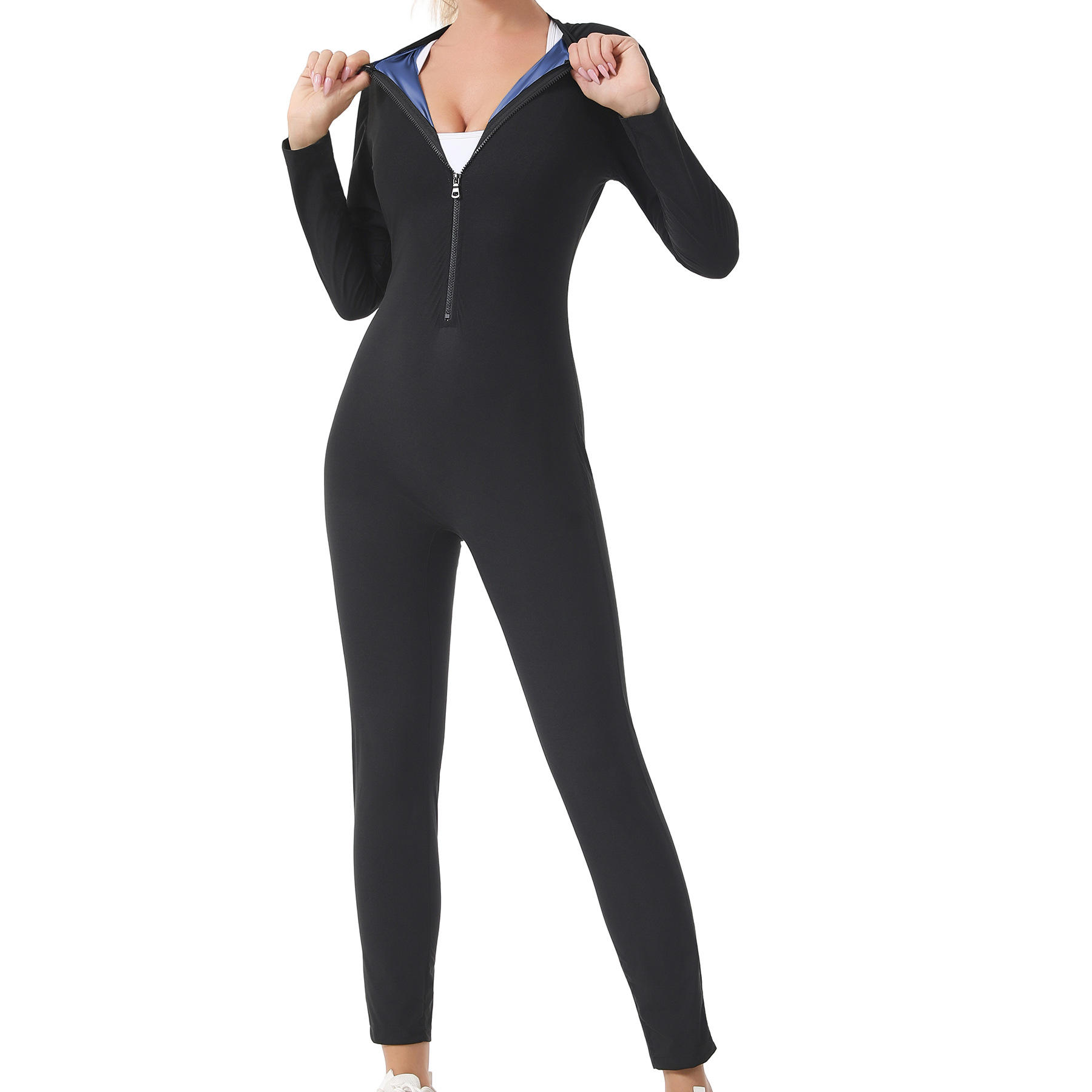 Blue Long Jumpsuit with Long Sleeve