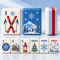 Ensemble de tuiles de mahjong en acrylique de luxe américain avec motifs de ski alpin pour les soirées de jeux d'hiver, idéal pour les cadeaux, la vente au détail et la personnalisation de marque
