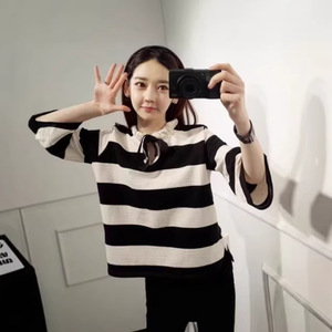 <b>Black</b> <b>And</b> <b>White</b> <b>Striped</b> Chiffon Blouse Long Sleeve Loose Fit Women's <b>Top</b> Everyday Wear - Product Image 1