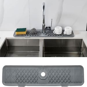 Tapis de protection gris en silicone pour robinet, plateau anti-gouttes absorbant pour évier de cuisine et salle de bain - Product Image 1