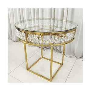 Matrimonio rotondo oro acciaio inossidabile metallo cristallo trasparente Top Bar Cake Table per matrimonio