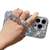 Couverture de téléphone de dragonne brillante à motif d'écailles laser à haute réflectivité pour les filles pour iPhone 15 14 13 12 11 Pro Max Plus anti-dérapant
