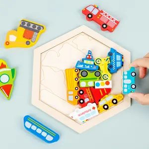 Desain Baru Pendidikan Dini Teka-teki Kognitif Mainan Kayu Lucu Kartun Bentuk Blok Bangunan Rusia