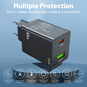 อะแดปเตอร์ชาร์จ Gan 55W วัสดุทนไฟ มาตรฐาน US EU AU รองรับ PD USB ชาร์จเร็ว เหมาะสำหรับแล็ปท็อปและโทรศัพท์มือถือ - Product Image 6