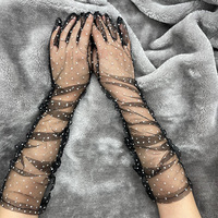 Articles de mode d'été pour femmes : Gants longs en dentelle extensible, sexy, en tulle, à doigts complets, transparents, élégants, pour la conduite