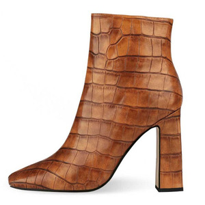 Mid-calf Women Boots Fashion PU Upper Brown Boot for Women Square High <b>Heels</b> Shoes Side Zipper Square Toe Plush Booties - Product Image 2