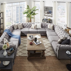 Miracle Home Furniture French Country Linen <strong>Couch</strong> <strong>Kensington</strong> Tufted U Sectional Corner Sofa for Living Room - Product Image 1