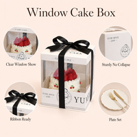 Boîte à gâteau style Ins noir et blanc avec fenêtre, en PVC transparent, robuste, anti-affaissement, avec ensemble de vaisselle assorti, logo personnalisé