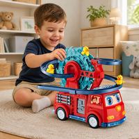 Camion de pompiers éducatif à piles avec lumières et sons réalistes, construction en plastique, toboggan en spirale - Pour les enfants de 2 à 14 ans