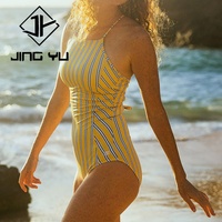 Maillot de bain une pièce pour femme, imprimé rayé double face Aloha de plage personnalisé, tissu recyclé de luxe, à nouer