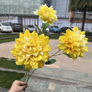 Dahlia jaune artificiel, fabricant pour l'exportation, 3 têtes, Dahlia française, Tianzhu, guide de décoration de mariage - Product Image 1