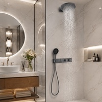 Ensemble de douche thermostatique en laiton avec jets de massage, modes de pulvérisation doux, finition personnalisable, mitigeur de douche encastré pour salle de bain