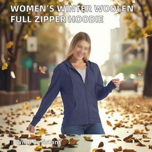 Women's Autumn Printed Casual Breathable Woolen Knitted Full Zipper Hoodie 100% Cotton Windproof Eco-Friendly Fleece <b>Jacket</b> - Product Image 2