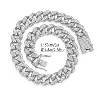 Collier chaîne maille cubaine Miami en alliage de zinc, entièrement serti de strass argentés, bijoux hip-hop pour hommes, femmes, rappeurs, fêtes et scènes