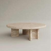 Table basse ronde en travertin 100% naturel sur mesure, style Wabi Sabi, table centrale en pierre massif avec pieds fendus pour salon