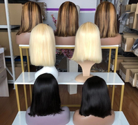Perruque Bob Droite en Gros, Cheveux Humains Vierges Brésiliens, Longue Perruque Bob Colorée avec Dentelle Frontale