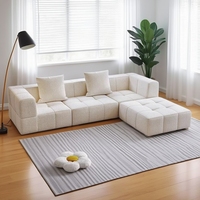 Canapé modulaire moderne et confortable à trois places, revêtement en tissu bouclé - Blanc de luxe, en forme de L, pour hôtel, avec coussins ottoman en tissu