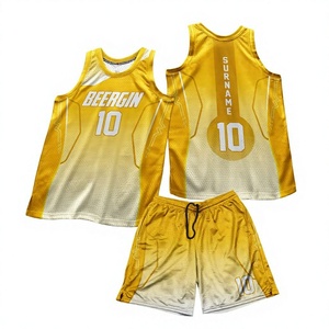 Conjunto de Uniforme de Baloncesto Sublimado Personalizado, Amarillo Degradado, Sin Mangas, Malla Transpirable, Anti-UV, Ajuste Atlético para Adultos - Product Image 1