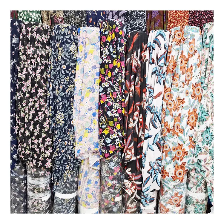 Low Price Sale Woven Stock Lot Silk Chiffon Printing For Women Clothing Fabric