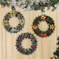 Dekorasi Natal Lintas Negara Baru, Karangan Bunga, Hiasan Pintu, Ornamen Jarum Pinus, Plastik, Gaya Eropa, Bentuk Bulat