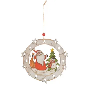 Hot china produkte großhandel holz Annulus form innerhalb Santa/schneemann/baum muster Weihnachten baum anhänger hängen handwerk