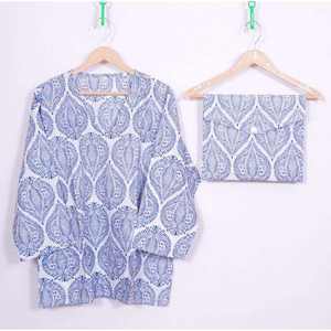 ชุดนอนผ้าซาตินคอตตอนพรีเมียมสำหรับผู้หญิง ชุดลำลองฤดูใบไม้ร่วง 2 ชิ้น ระบายอากาศได้ดี เนื้อผ้านุ่ม ติดกระดุม แขนยาว เอวยางยืด ลายบล็อกทำมือ - Product Image 3