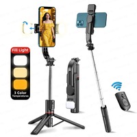Trépied pour selfie en acier inoxydable avec lumière d'appoint, télécommande, design pliable pour iPhone 14/13 Smartphone