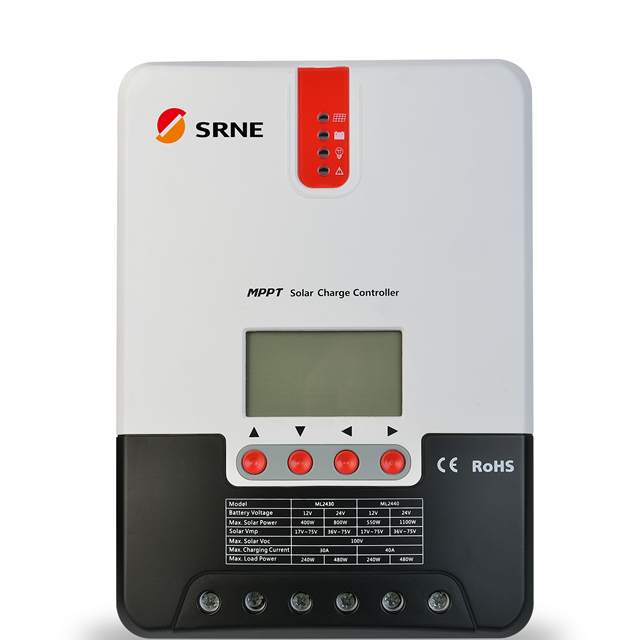 SRNE ML2430 400W/800W, 30A 12/24V DC , 99.9% Eff, Lithium/Lead-Acid/Custom,MPPT Solar Charge Controller for Home