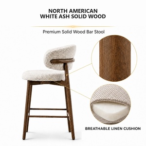 Sillas <span class=keywords><strong>de</strong></span> Bar Modernas <span class=keywords><strong>de</strong></span> <span class=keywords><strong>Madera</strong></span> Maciza con Asiento Tapizado, Reposapiés, Sin Brazos, para Cocina, Isla, Barra, Cafetería, Hotel, Restaurante - Product Image 3