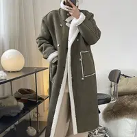 Толстое длинное пальто, новейшая двубортная куртка из искусственного меха длиной до щиколотки с воротником-стойкой в Корейском стиле