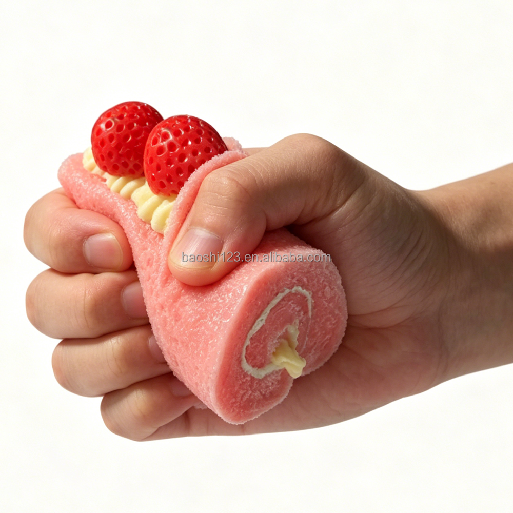 10cm TPR Strawberry Swiss Roll Cake Squishy