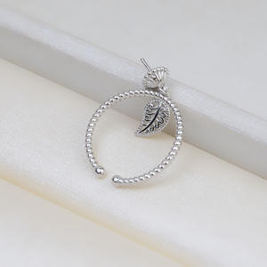 Bague en argent S925, ouverture en forme de feuille de beignets frits, réglable, avec incrustation de 8 à 9 perles, accessoires 1794 - Product Image 4