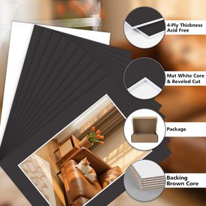Paquete <span class=keywords><strong>de</strong></span> 100 Paspartús Negros <span class=keywords><strong>de</strong></span> Papel <span class=keywords><strong>de</strong></span> 5x7 con Núcleo Blanco y Corte Biselado para Fotos <span class=keywords><strong>de</strong></span> 4x6, Incluye Respaldo y Bolsas - Product Image 3