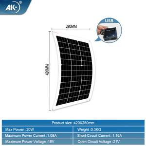Modules photovoltaïques solaires en silicium AK Custom à haute efficacité 20W-550W, semi-flexibles, type N, panneaux solaires de charge pour téléphone portable - Product Image 2