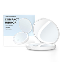 Petits miroirs compacts ronds avec lumière LED Miroirs de maquillage pliants double face Miroir de poche cosmétique à LED