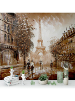 Peinture à l'huile moderne de la Tour Eiffel de Paris, murale 3D en soie imperméable autocollante pour appartement, salle de bain, café, maison