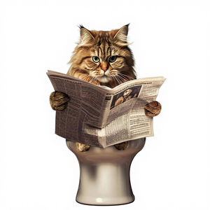 Póster de Lienzo <span class=keywords><strong>para</strong></span> Baño, Impresión de Tinta, Gato Divertido Sentado en el Inodoro Leyendo el Periódico, Verde Vintage, 30x40cm, Sin Marco, Hecho en China - Product Image 1