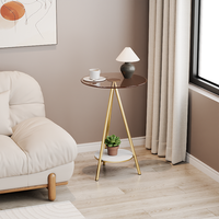 Table d'appoint en fer forgé de style verre brun pour salon, table de chevet de chambre à coucher, table basse double en verre de style minimaliste