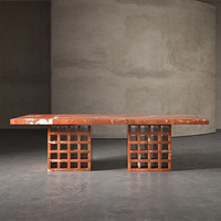 Table à manger rectangulaire haut de gamme en marbre massif, style Dream Home Open Grid Block, pour usage résidentiel