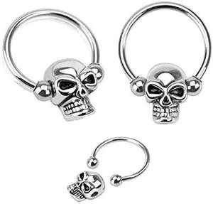 En gros, Piercings hypoallergéniques en forme de crâne et squelette, anneaux fer à cheval à perle captive, boucles d'oreilles tragus et piercings de septum - Product Image 2