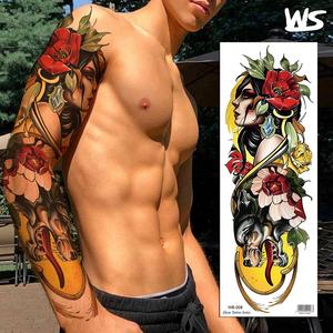 Manga de brazo grande para hombre, <span class=keywords><strong>tatuaje</strong></span> temporal, resistente al agua, Sexy, negro, <span class=keywords><strong>tatuaje</strong></span> de <span class=keywords><strong>flores</strong></span>, calaveras grandes, tatuajes brillantes - Product Image 5